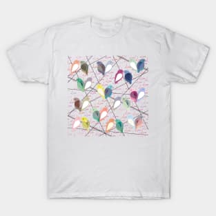 Love Birds - many - pink love - black lines T-Shirt